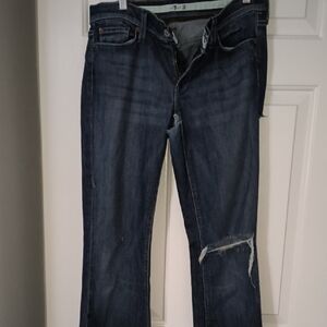 Barneys New York Dark Blue Ripped Straight Leg Jeans